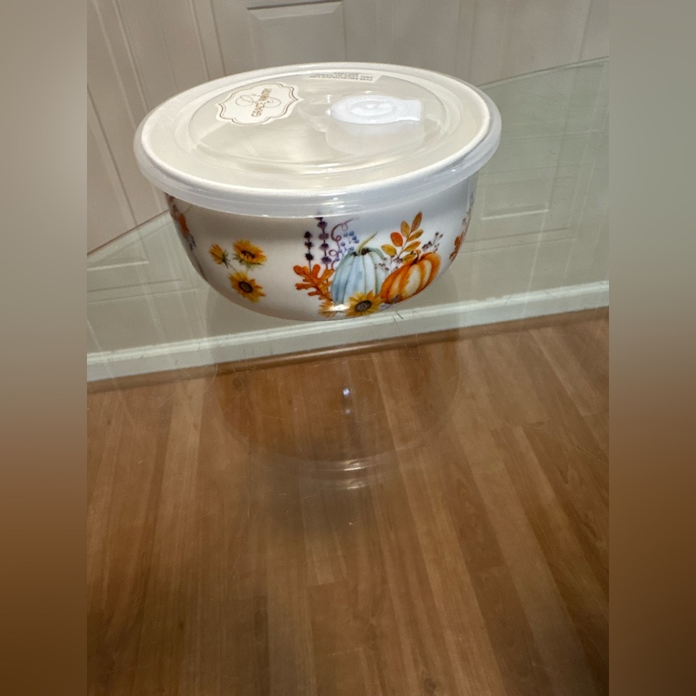 GRACE PANTRY Flower Floral Line Ceramic Storage Bowl w LID & DIAL VENT  5.5”